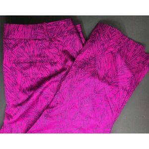 Coldwater Creek Pink Leaf Print Cropped Pants Sz 14 Cotton Spandex EUC